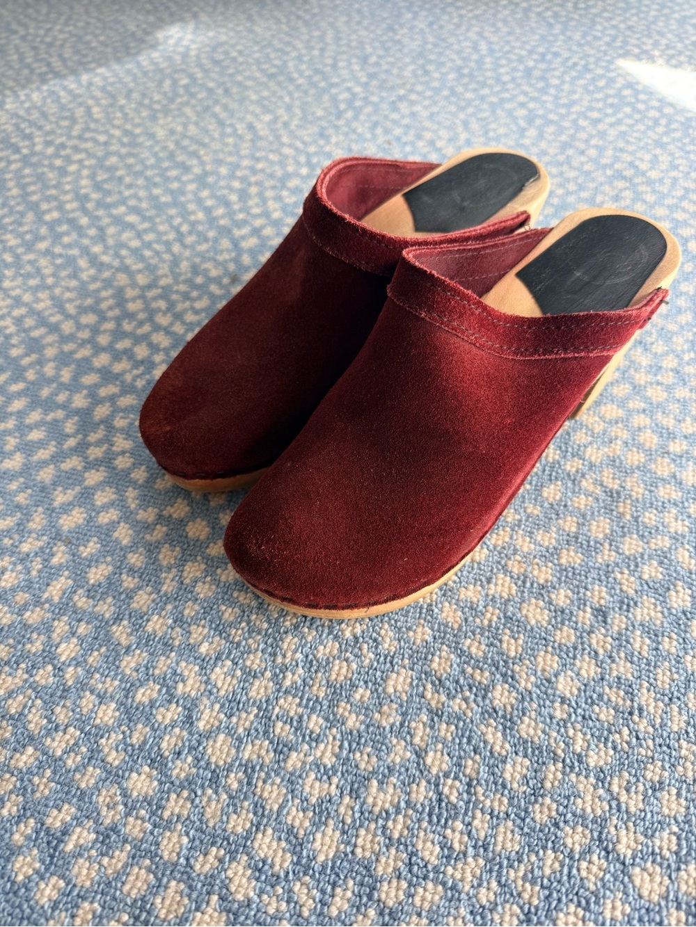 No. 6 Burgundy Suede Clog Mules